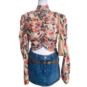 Y2K Aesthetic Cottagecore Fairy Puff Sleeve Floral Ruched Top Size 8